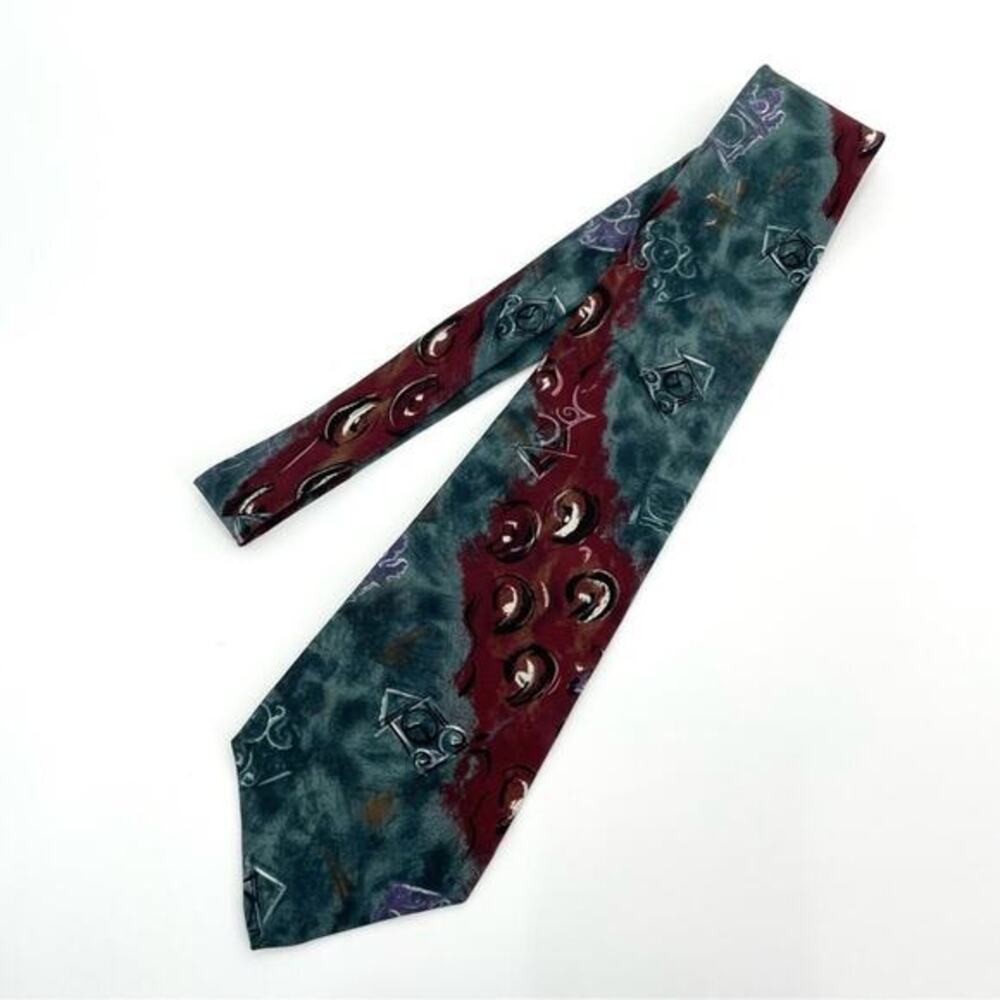 Oscar De La Renta Mens Silk Tie Clock Print Vintage 80s
